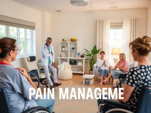 a group of people in wheelchairs in a room