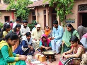 a group of people sitting outside